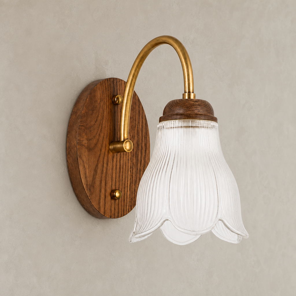 W&F Collection | Bellarune Ribbed Bell Glass and Walnut Wall Sconce