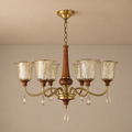W&F Collection | Aurelia Antique Brass Floral Glass Chandelier with Wood Accents