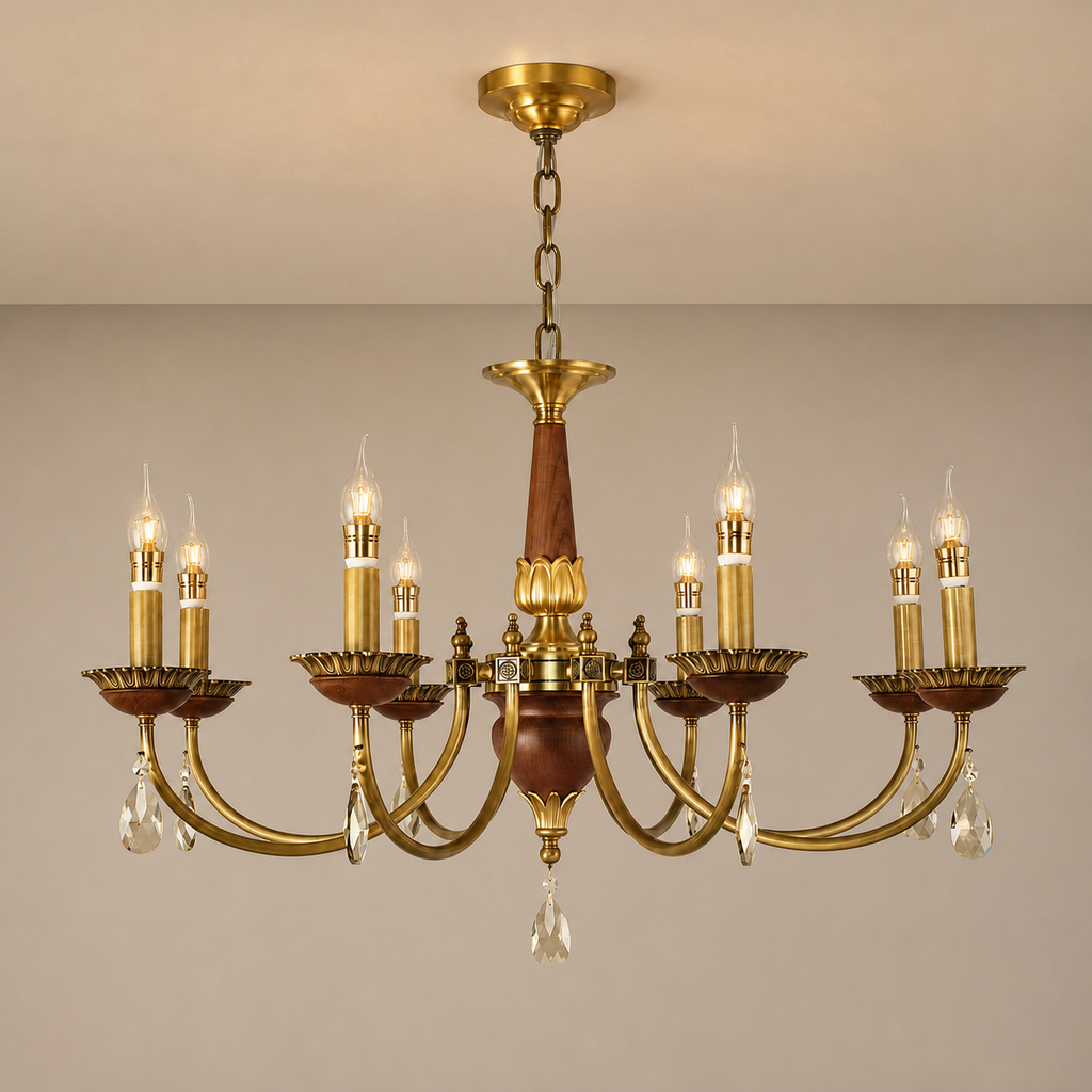 W&F Collection | Candelis Candle-Style Wood and Crystal Chandelier