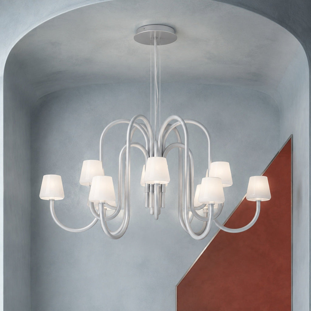 W&F Collection | Apollo Gray Aluminum and Opal Glass Chandelier