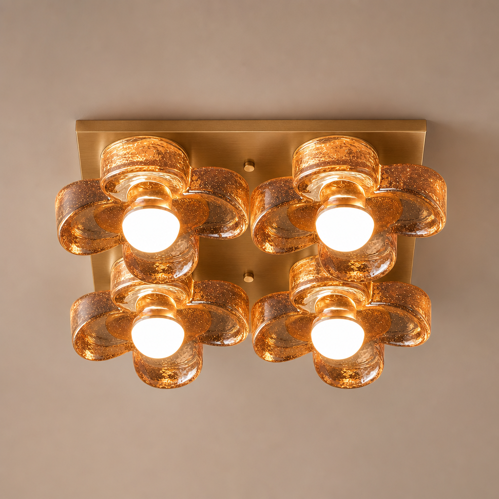 W&F Collection | 4-Light Amber Glass Flush Mount Ceiling Light