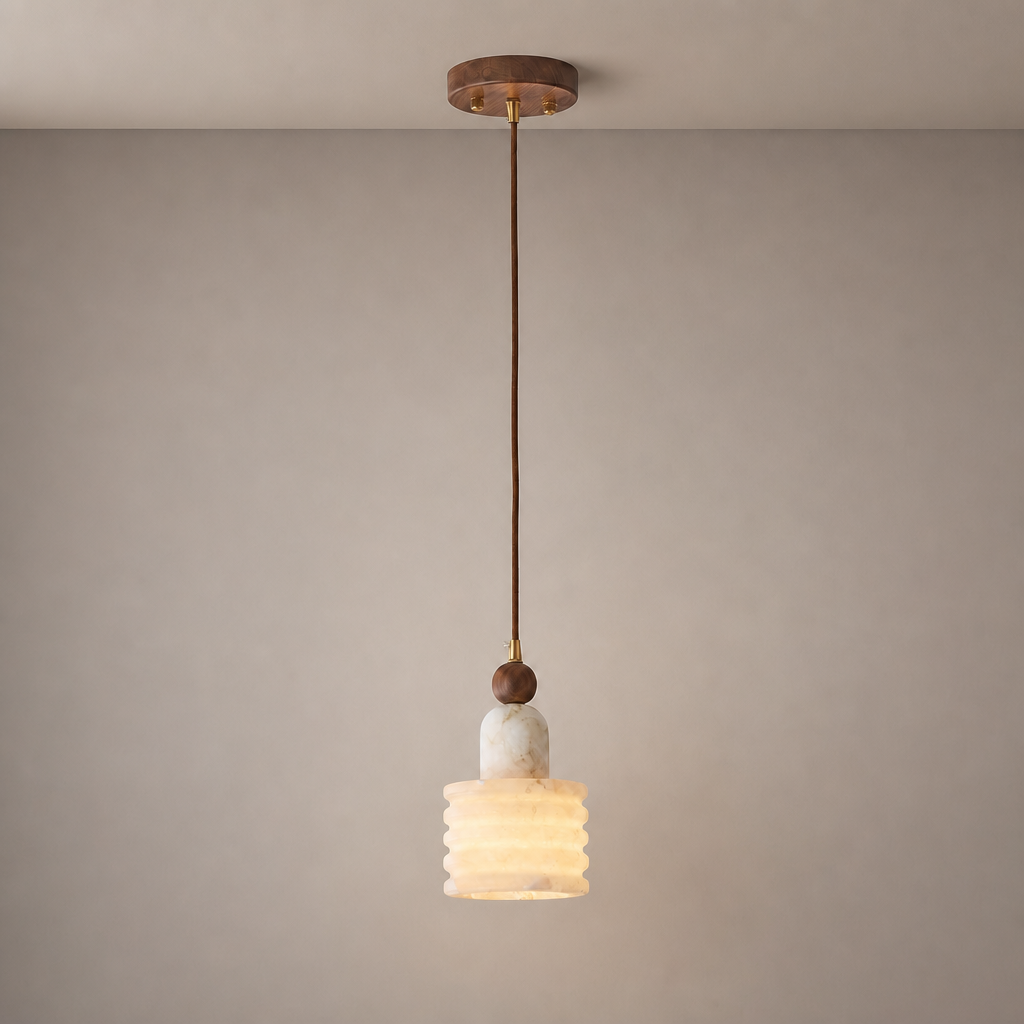 W&F Collection | Alabaster and Walnut Single Pendant Light