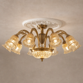 W&F Collection | Classic American Brass Floral Crystal Ceiling Lamp