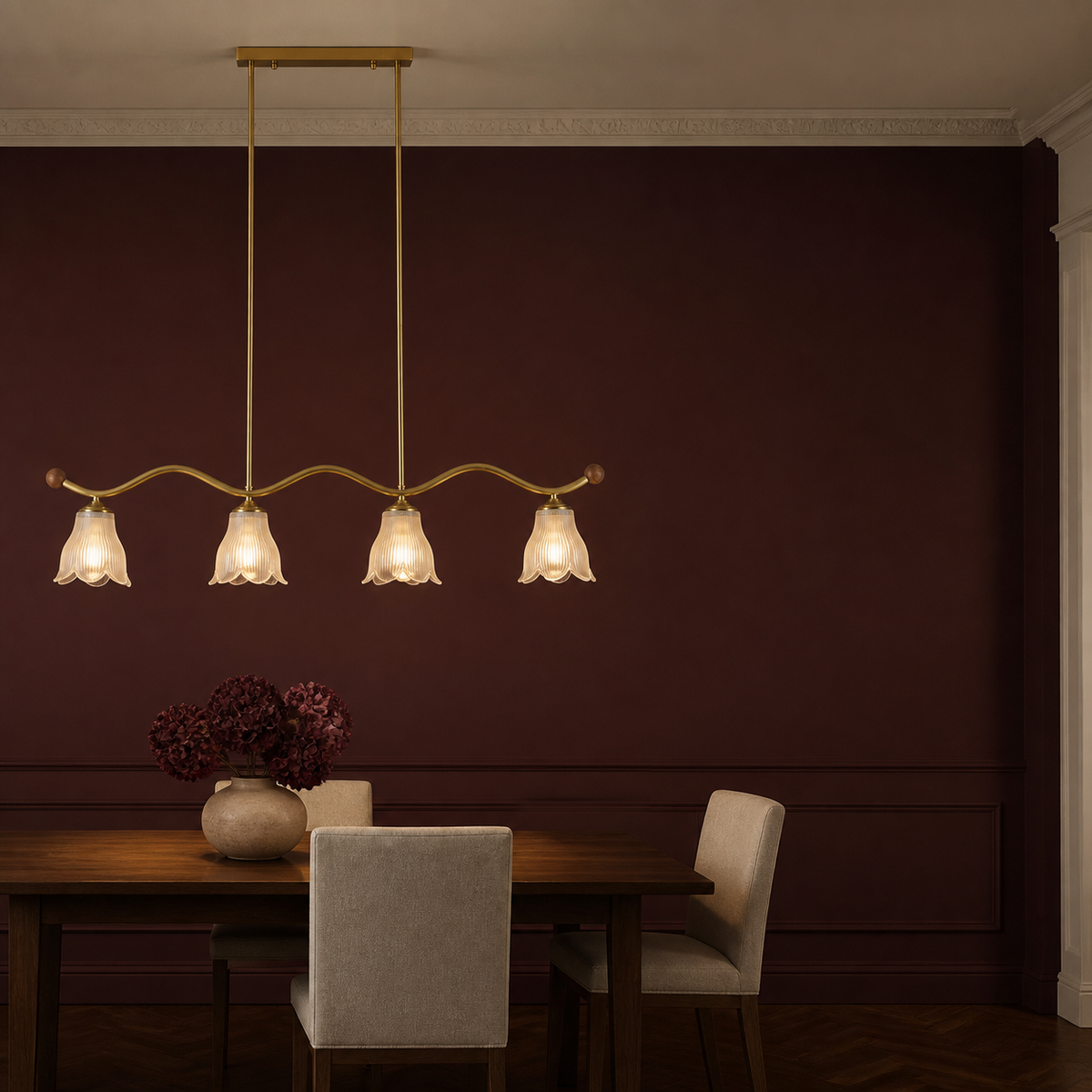 W&F Collection | Bellarune Wave-Bar Ribbed Glass Linear Chandelier