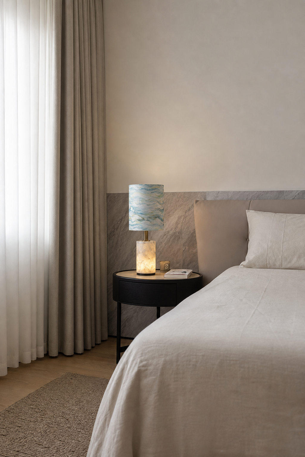 W&F Collection | Brazilian Natural Stone Table Lamp with Fabric Shade