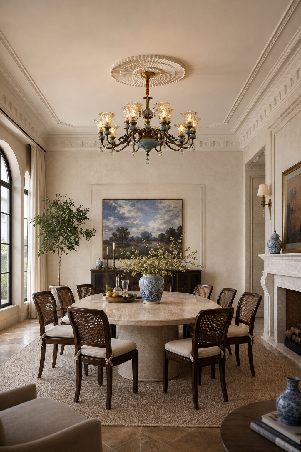 W&F Collection | Blue Glazed Ceramic Two-Tier Chandelier