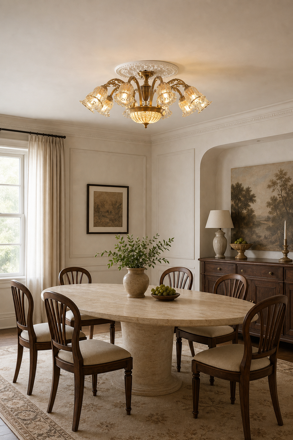 W&F Collection | Classic American Brass Floral Crystal Ceiling Lamp
