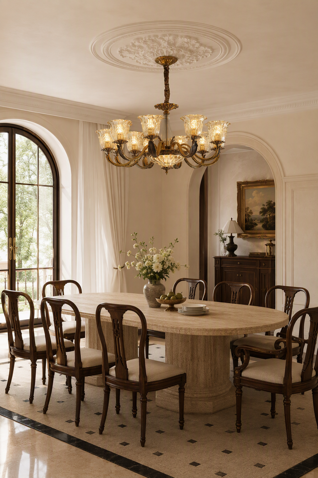W&F Collection | Antique Brass Fluted Glass Chandelier