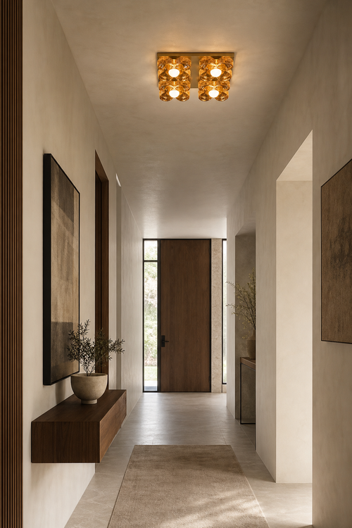 W&F Collection | 4-Light Amber Glass Flush Mount Ceiling Light