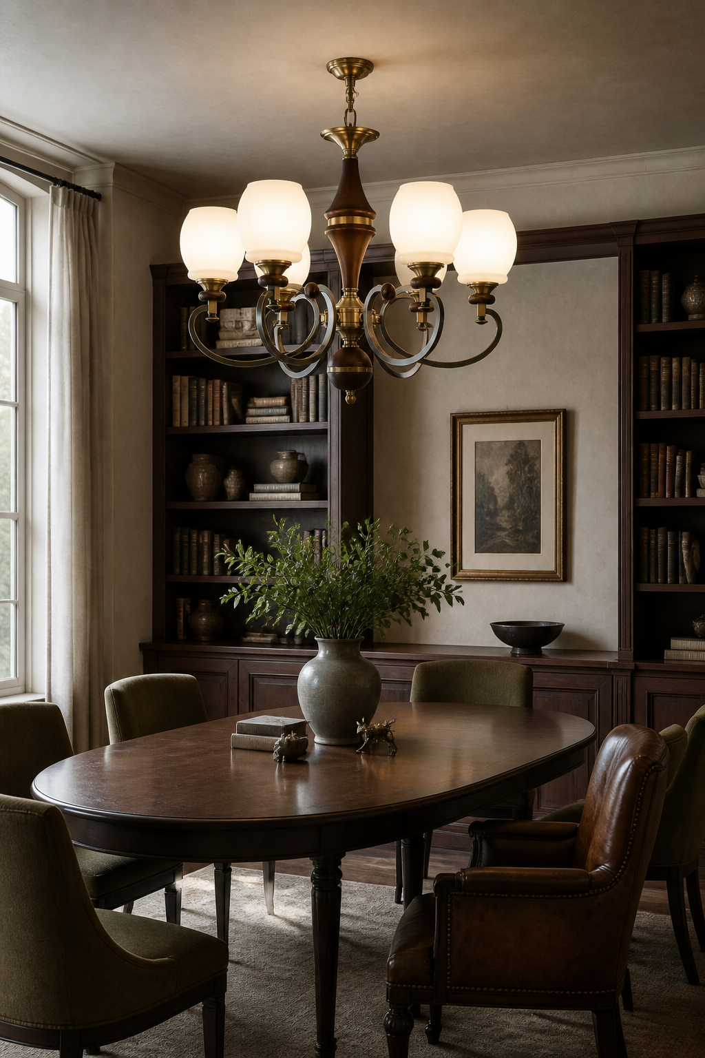 W&F Collection | Briarwood Ash Wood and Milk Glass Chandelier