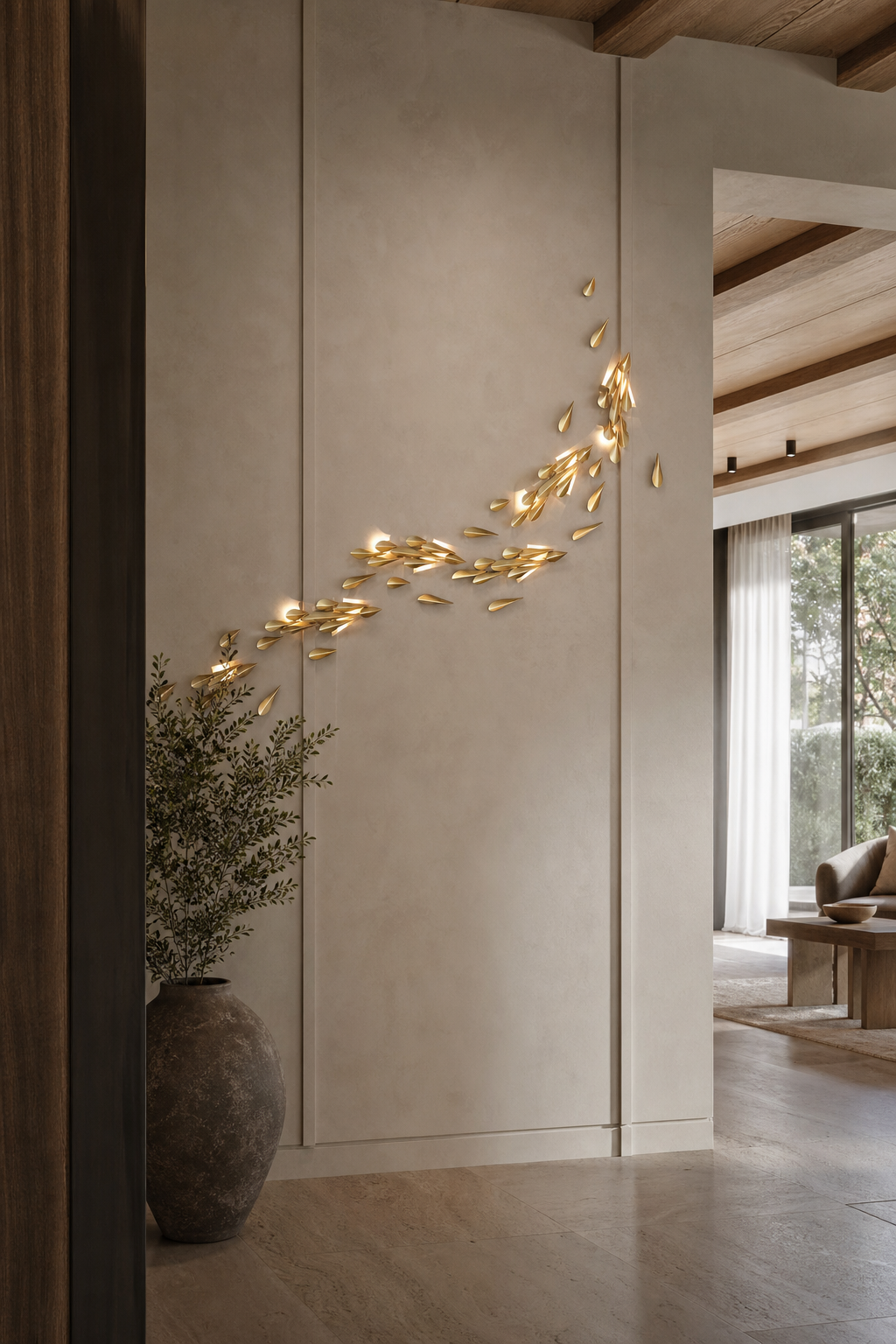 W&F Collection | Anodine Brass Leaf LED Wall Art Sconce