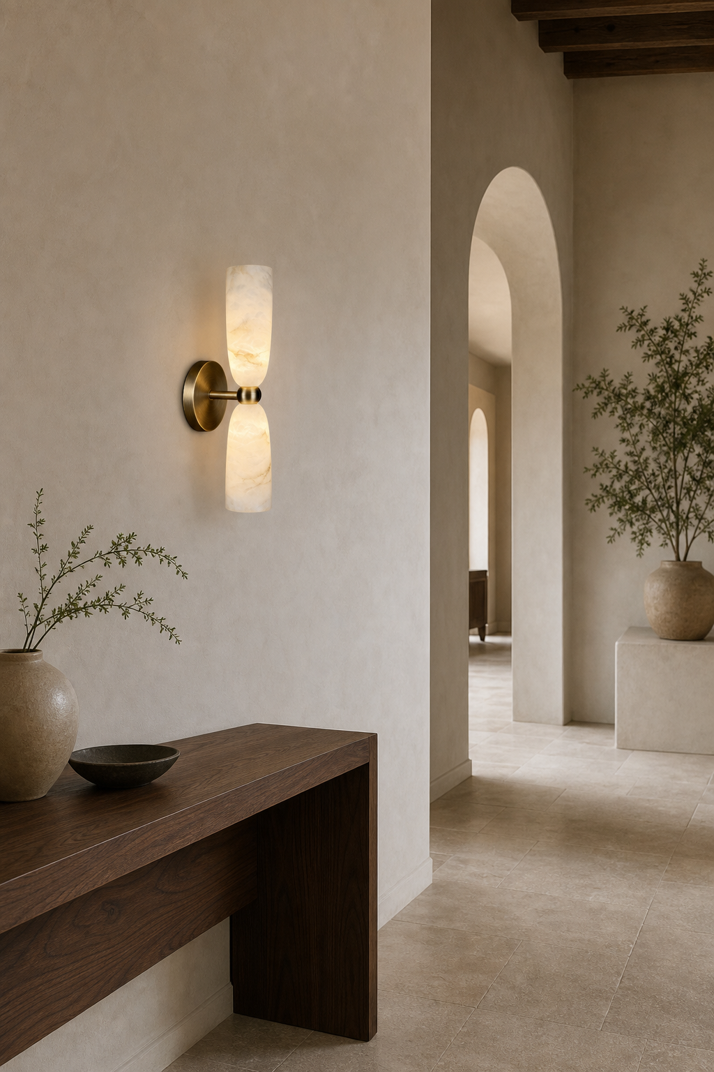 W&F Collection | Double Alabaster Cylinder Wall Sconce