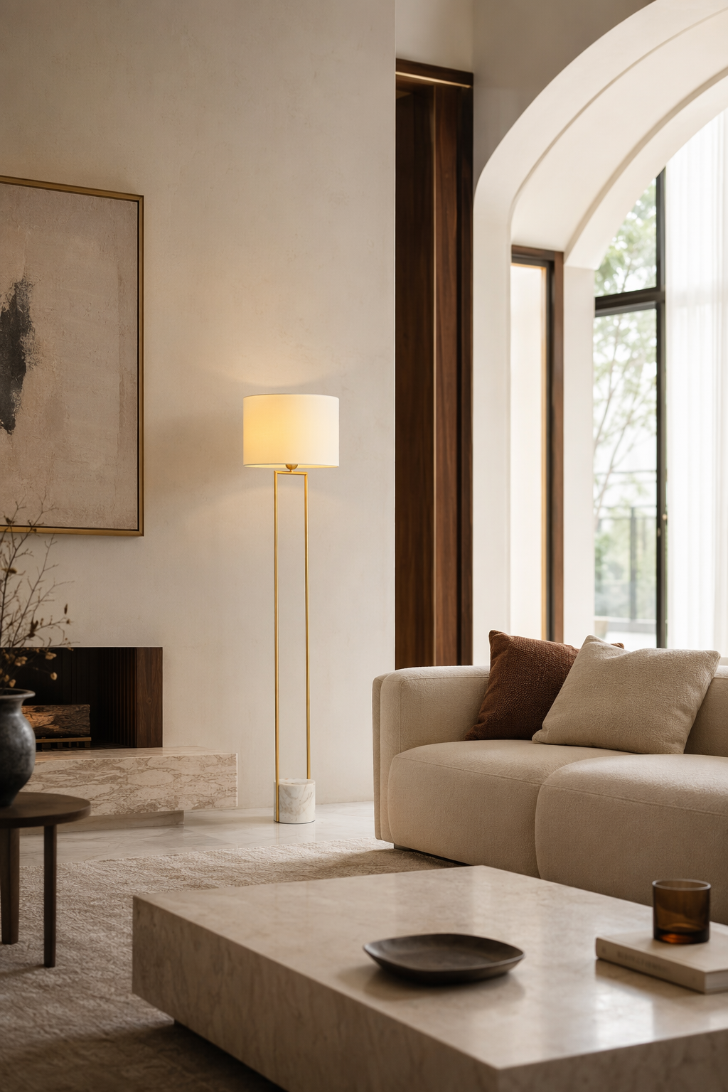 W&F Collection | Double-Rod Floor Lamp with Marble Base