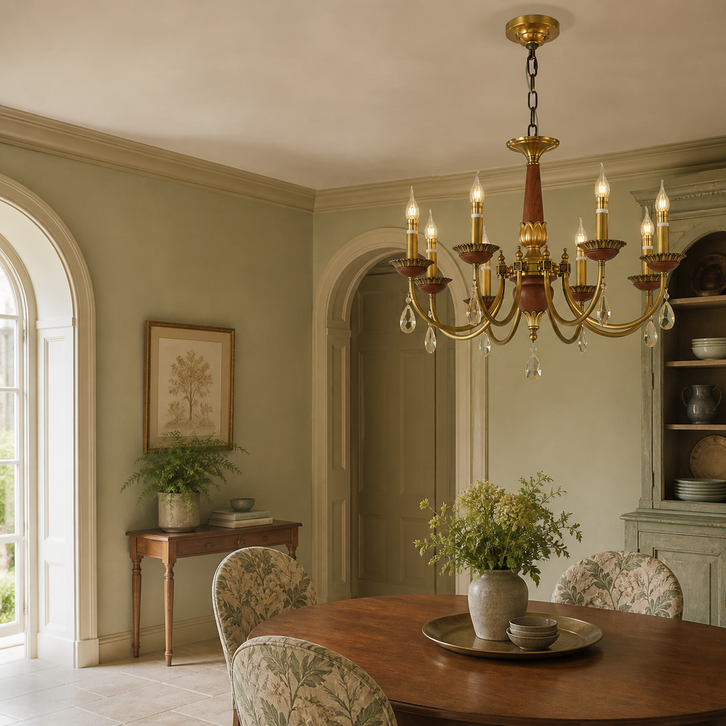 W&F Collection | Candelis Candle-Style Wood and Crystal Chandelier