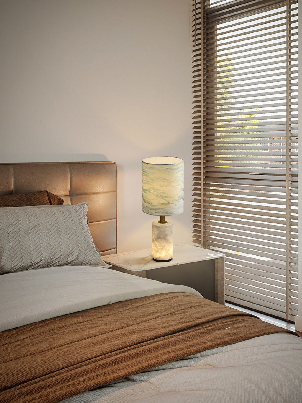 W&F Collection | Brazilian Natural Stone Table Lamp with Fabric Shade
