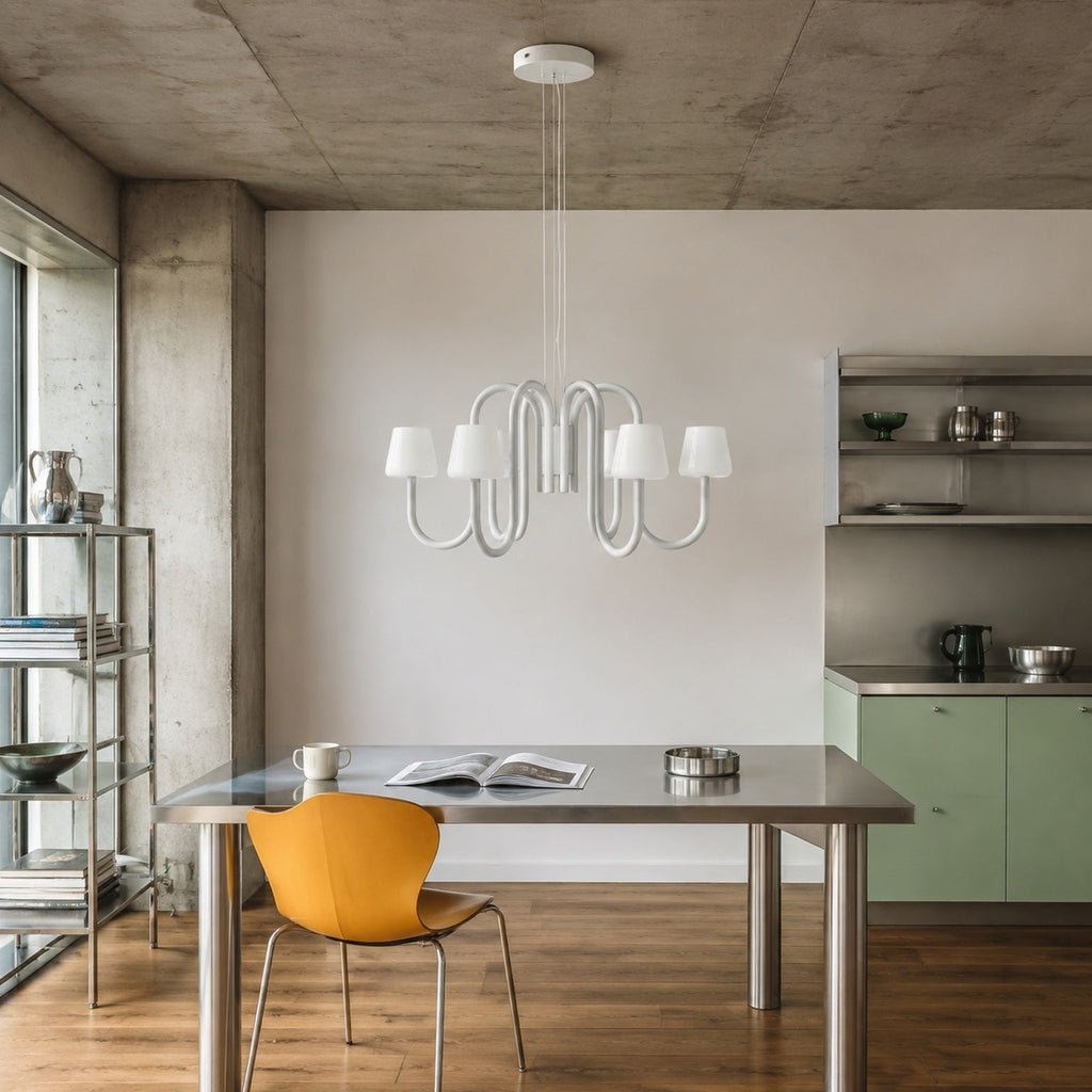 W&F Collection | Apollo Gray Aluminum and Opal Glass Chandelier