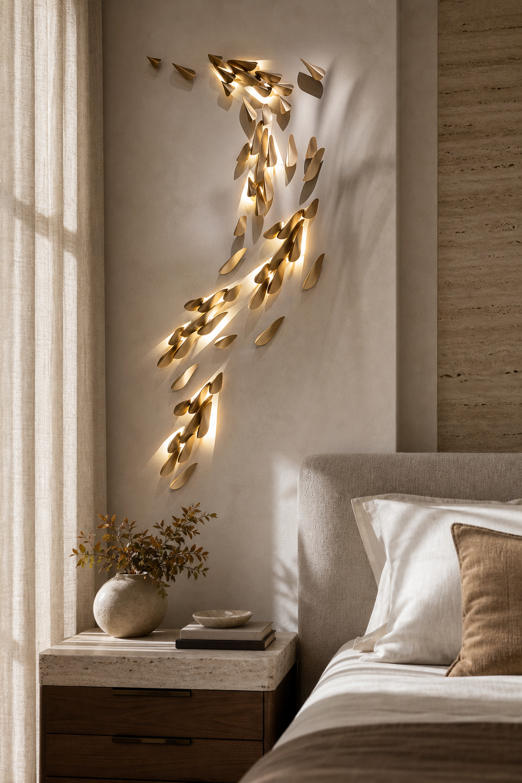 W&F Collection | Anodine Brass Leaf LED Wall Art Sconce