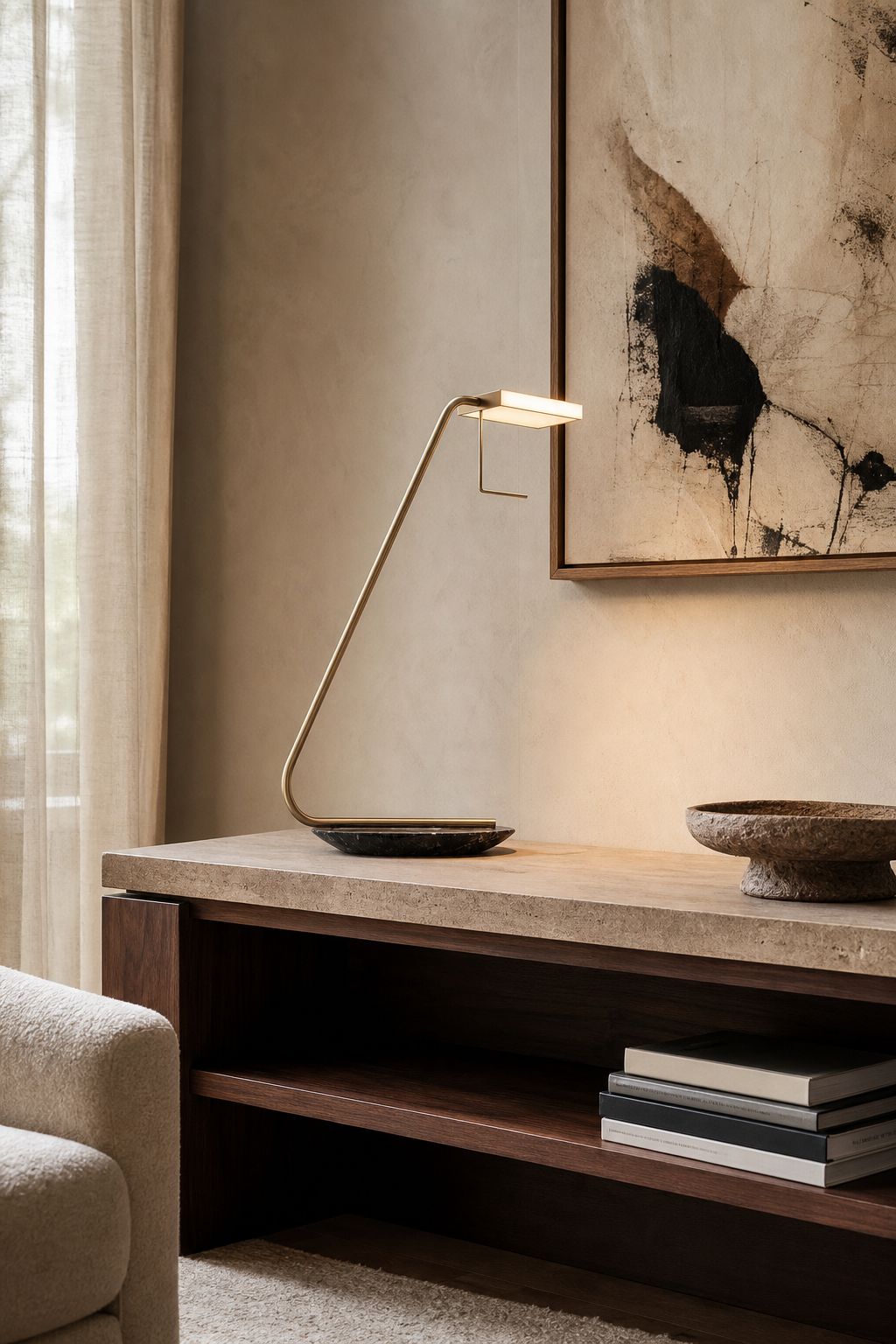 W&F Collection | Antique Brass Marble LED Table Lamp