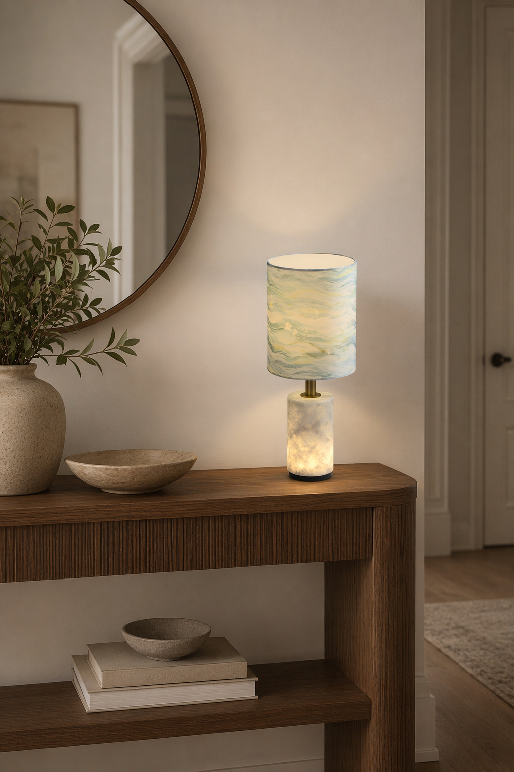 W&F Collection | Brazilian Natural Stone Table Lamp with Fabric Shade