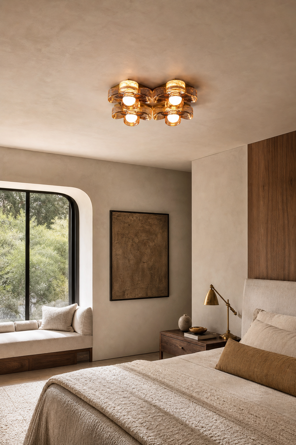W&F Collection | 4-Light Amber Glass Flush Mount Ceiling Light