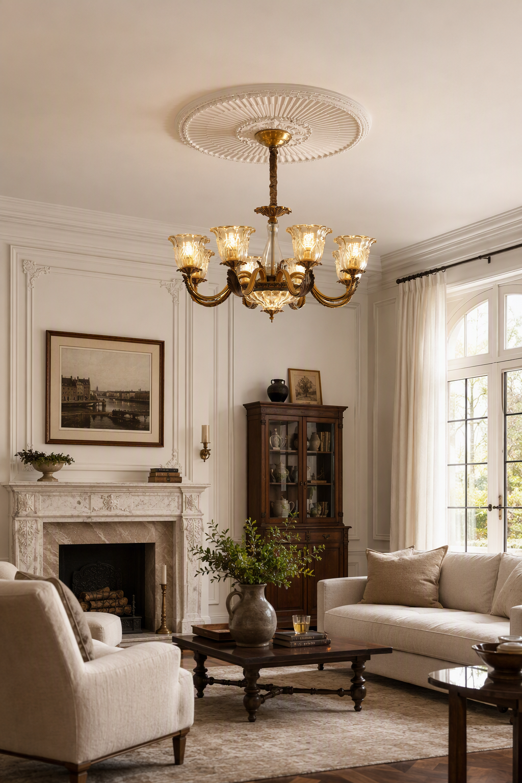 W&F Collection | Antique Brass Fluted Glass Chandelier
