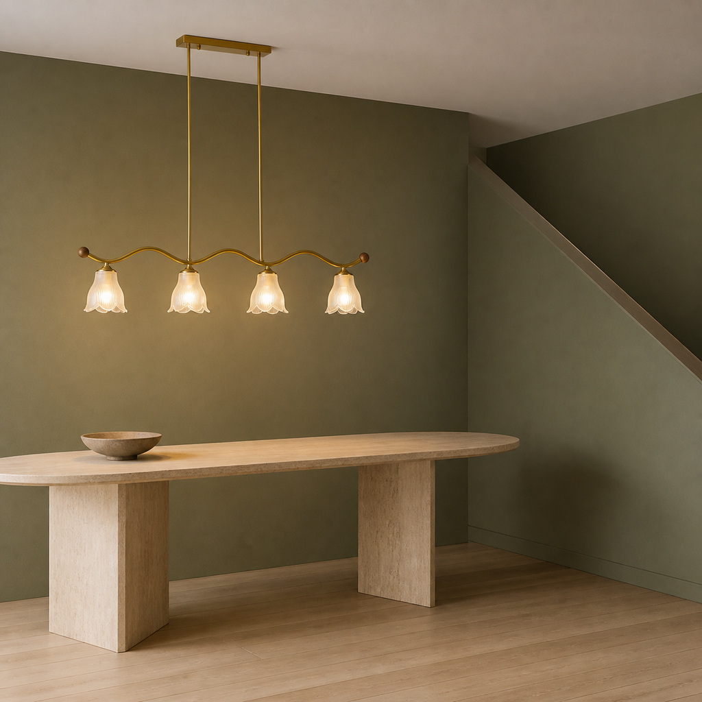 W&F Collection | Bellarune Wave-Bar Ribbed Glass Linear Chandelier