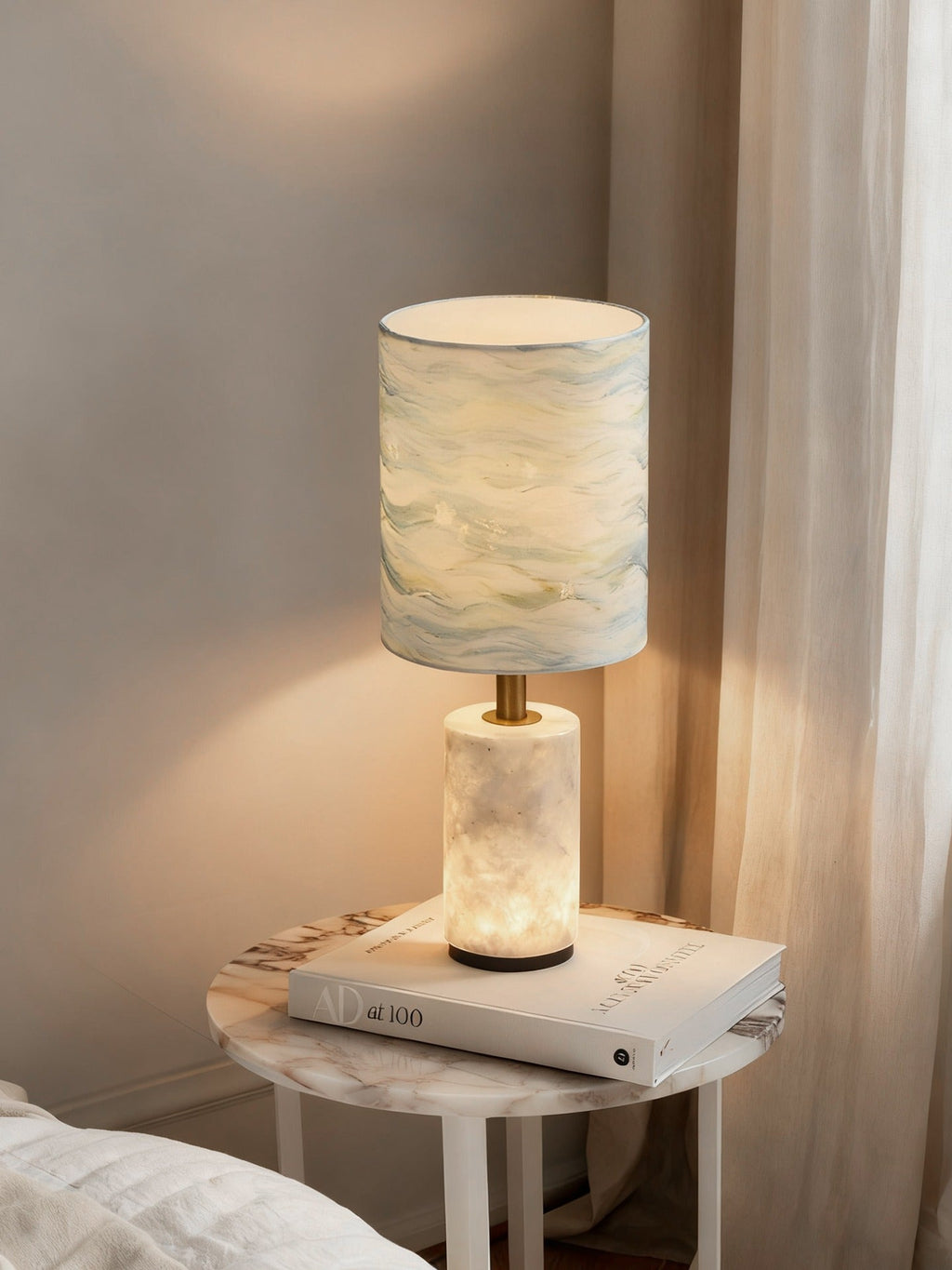 W&F Collection | Brazilian Natural Stone Table Lamp with Fabric Shade