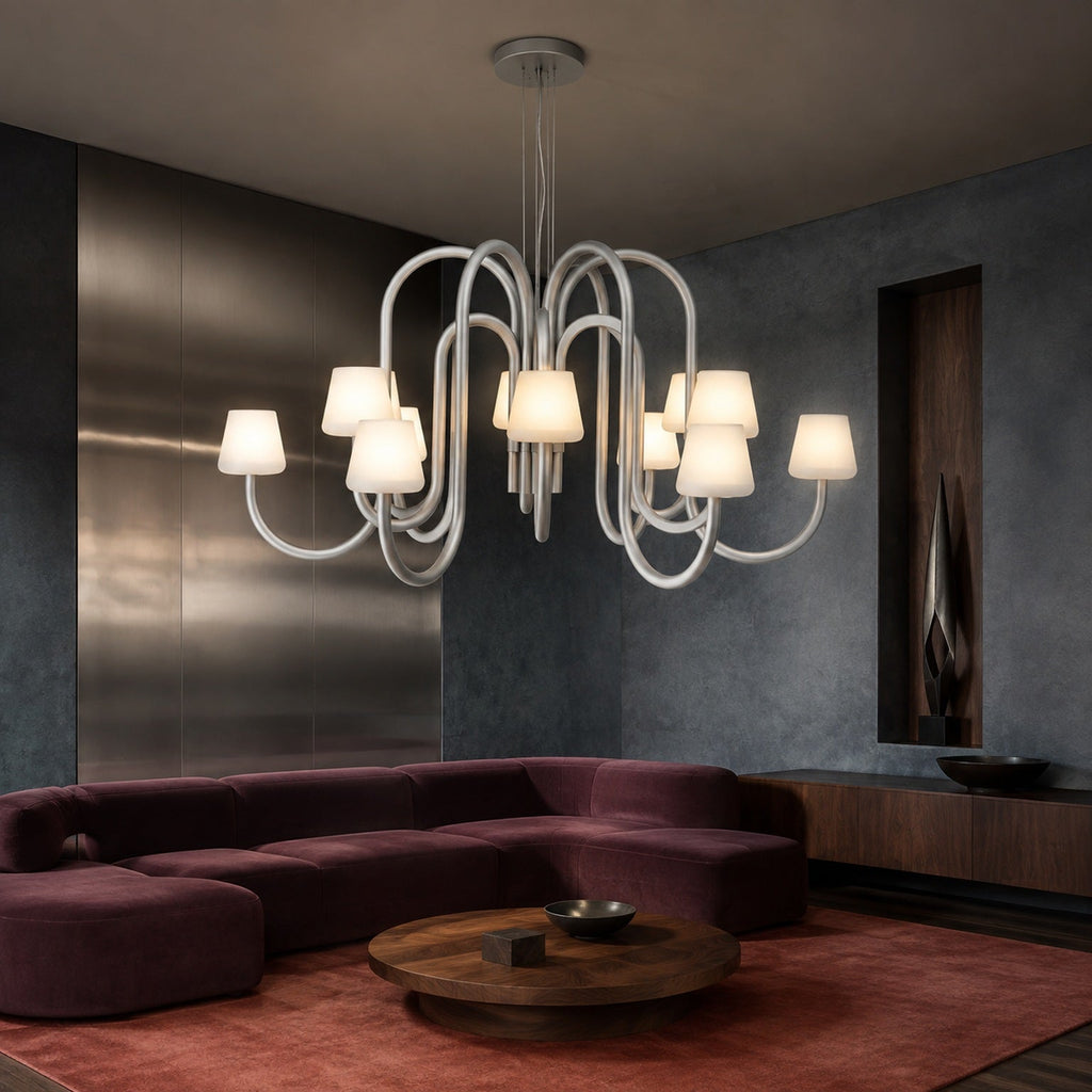 W&F Collection | Apollo Gray Aluminum and Opal Glass Chandelier