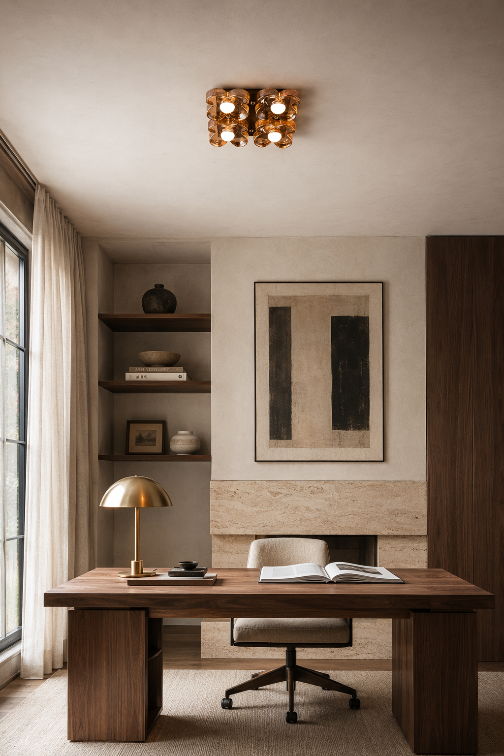 W&F Collection | 4-Light Amber Glass Flush Mount Ceiling Light