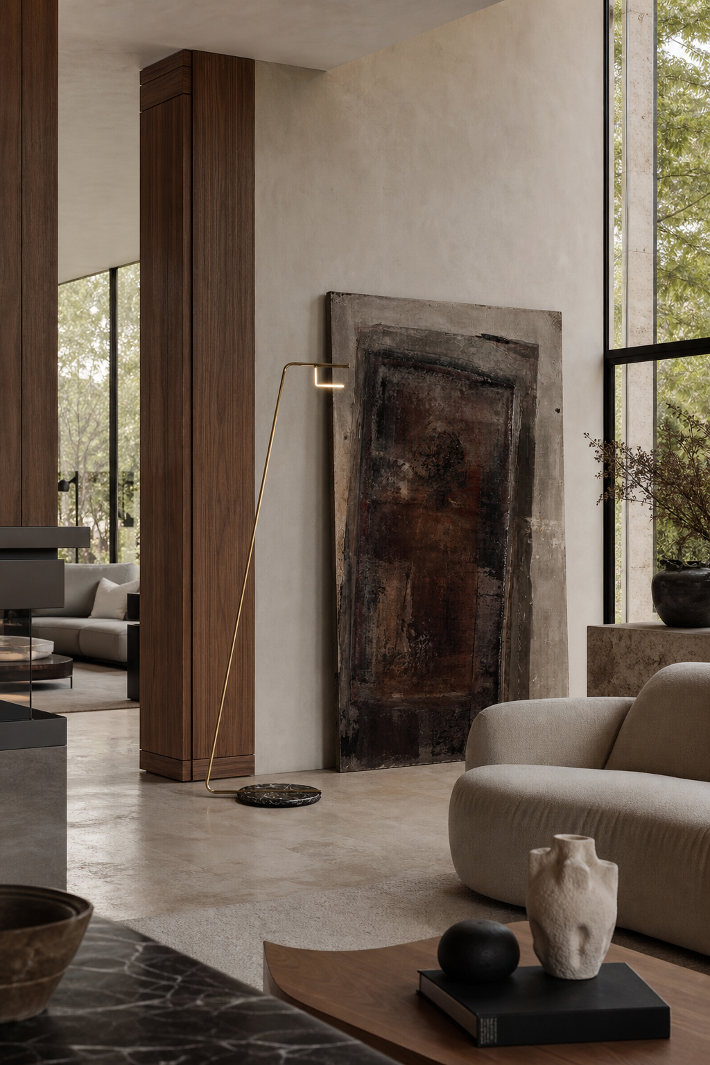 W&F Collection | Antique Brass Marble LED Floor Lamp