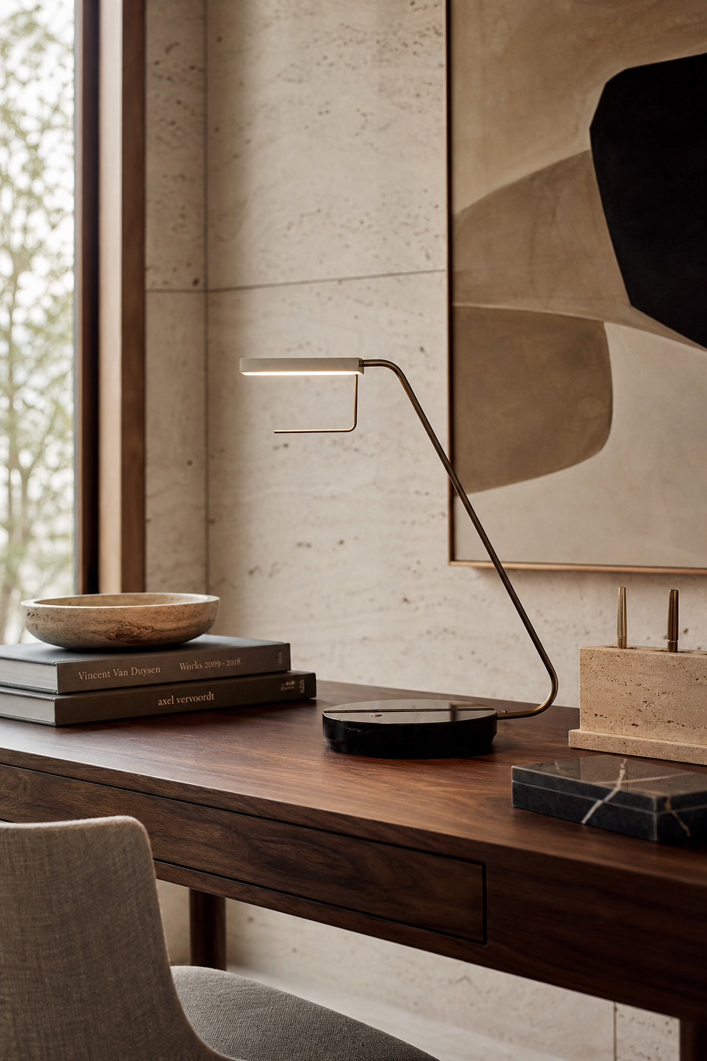 W&F Collection | Antique Brass Marble LED Table Lamp