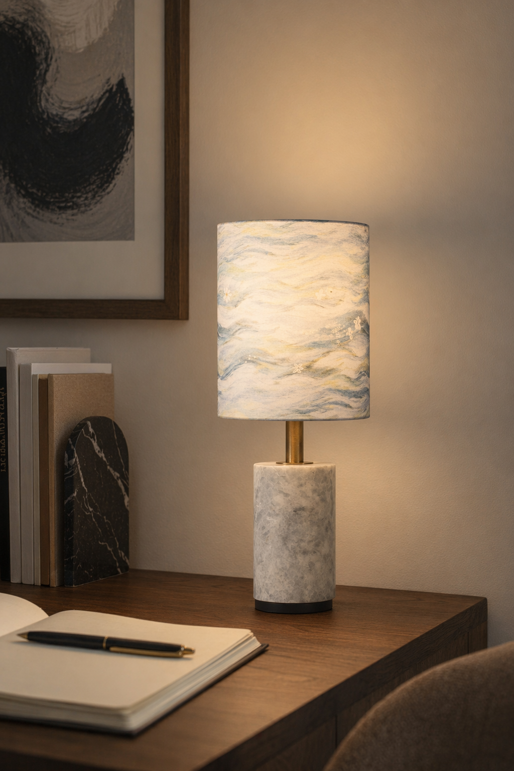 W&F Collection | Brazilian Natural Stone Table Lamp with Fabric Shade