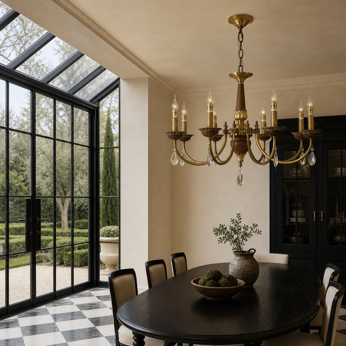 W&F Collection | Candelis Candle-Style Wood and Crystal Chandelier