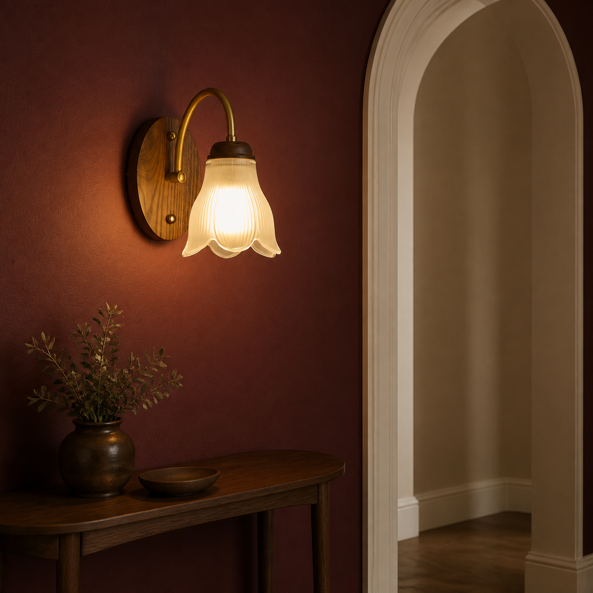 W&F Collection | Bellarune Ribbed Bell Glass and Walnut Wall Sconce