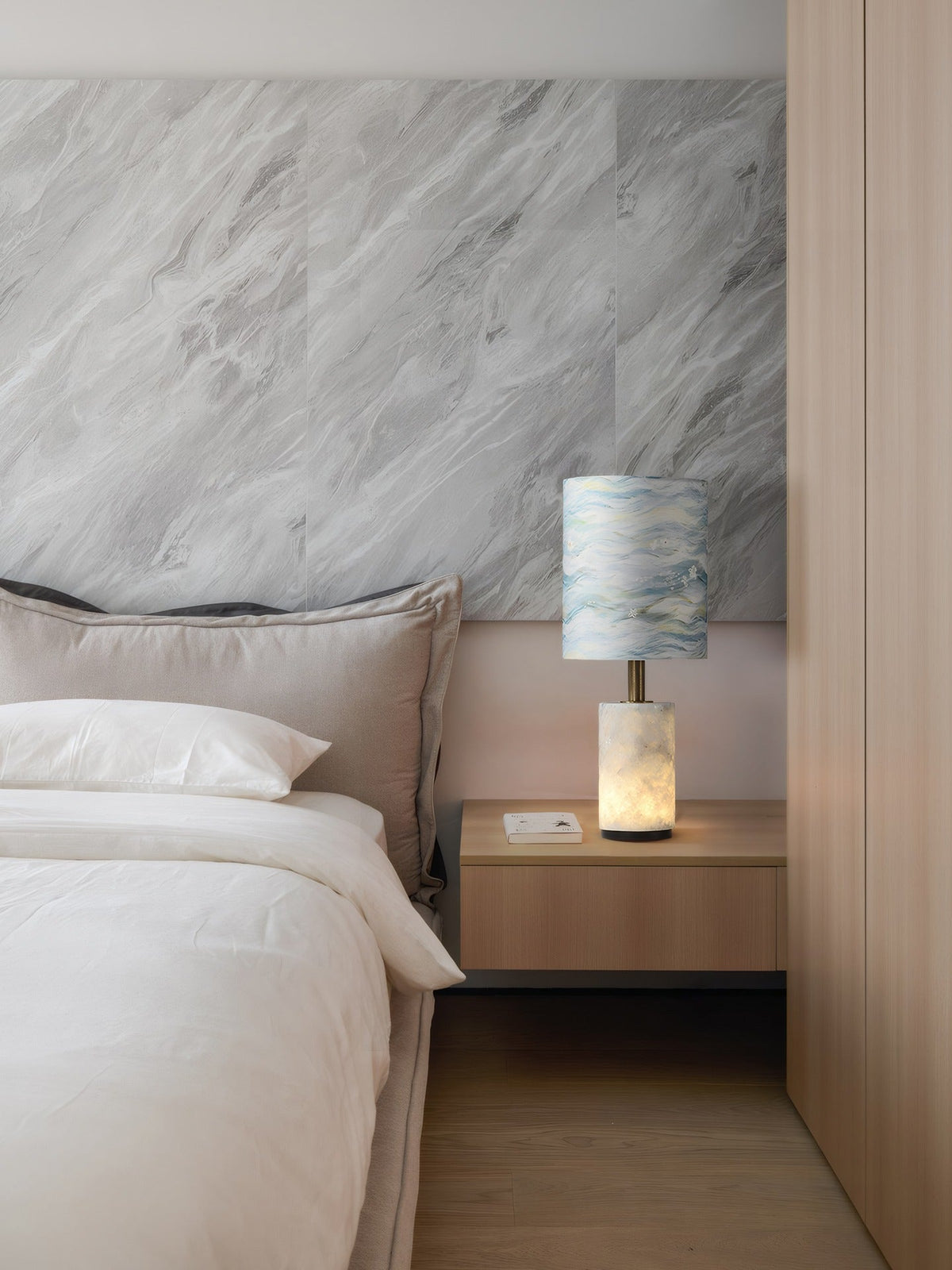 W&F Collection | Brazilian Natural Stone Table Lamp with Fabric Shade