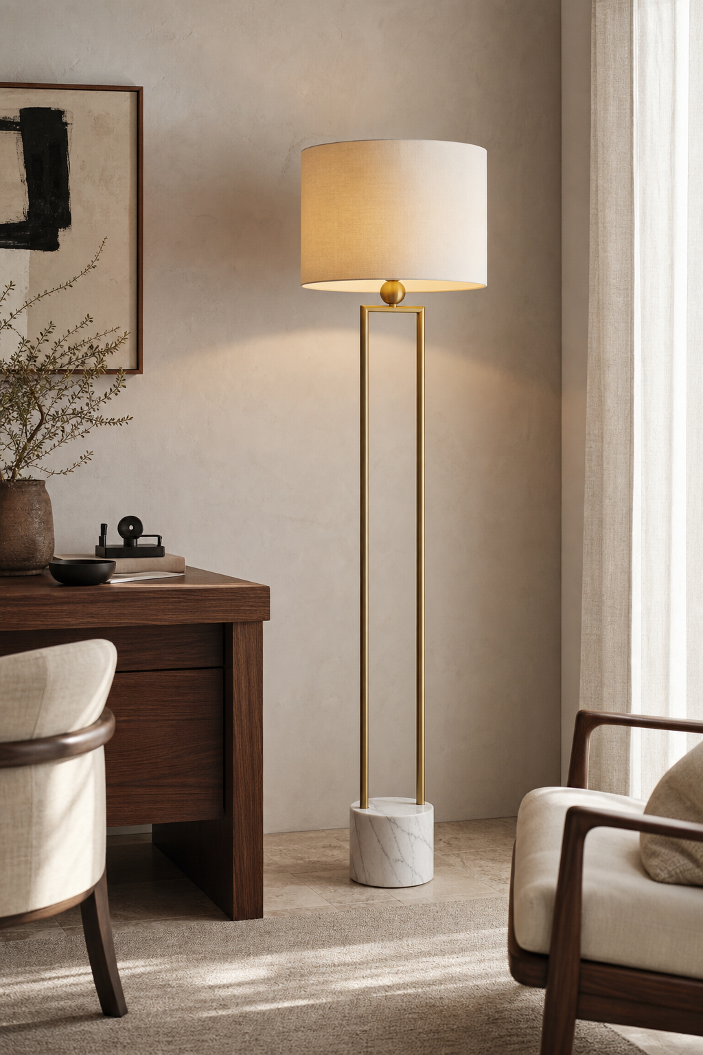 W&F Collection | Double-Rod Floor Lamp with Marble Base