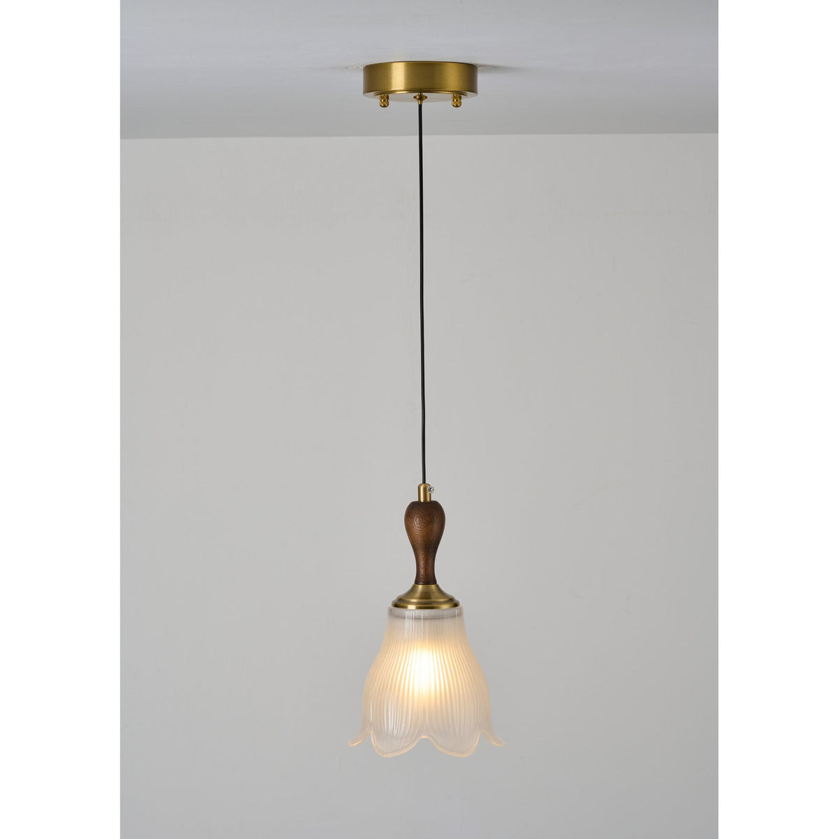 W&F Collection | Bellarune Ribbed Bell Glass and Walnut Pendant Light