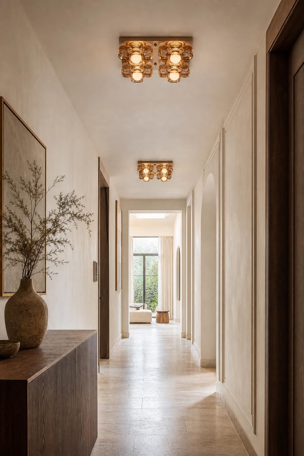W&F Collection | 4-Light Amber Glass Flush Mount Ceiling Light