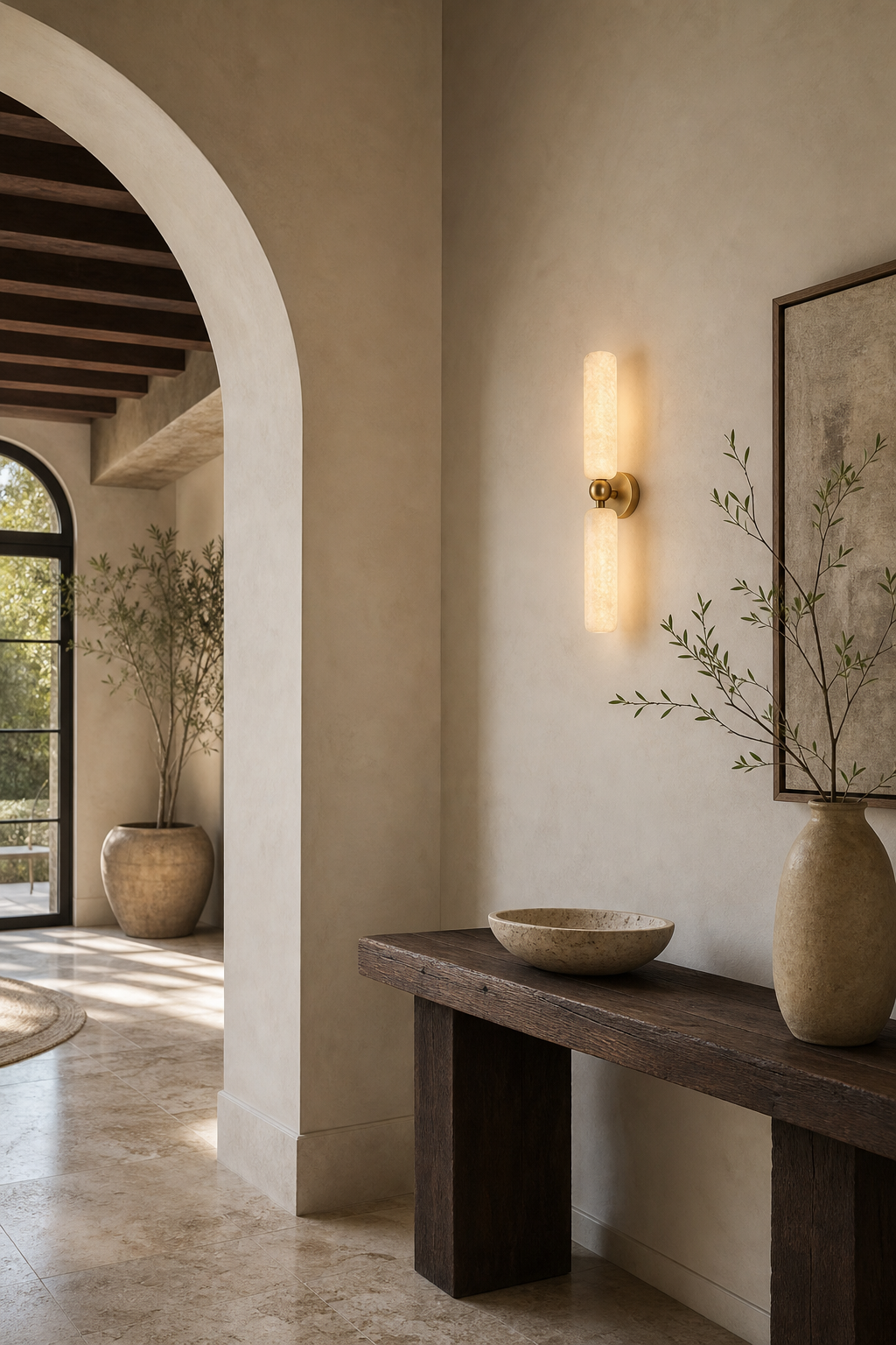 W&F Collection | Double Alabaster Cylinder Wall Sconce