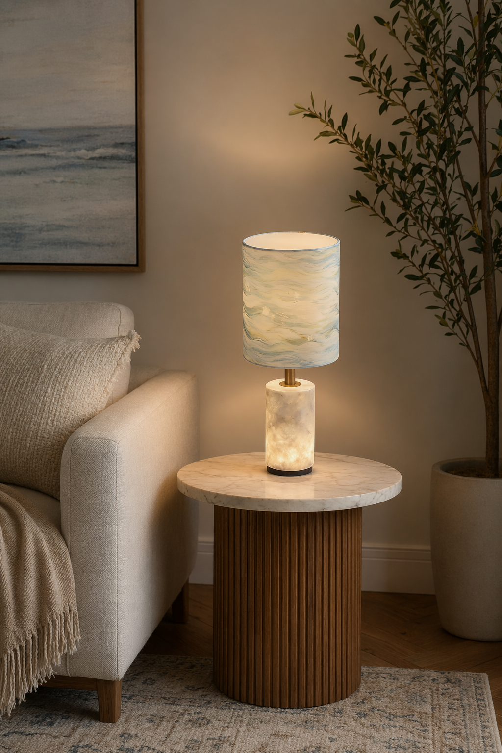 W&F Collection | Brazilian Natural Stone Table Lamp with Fabric Shade