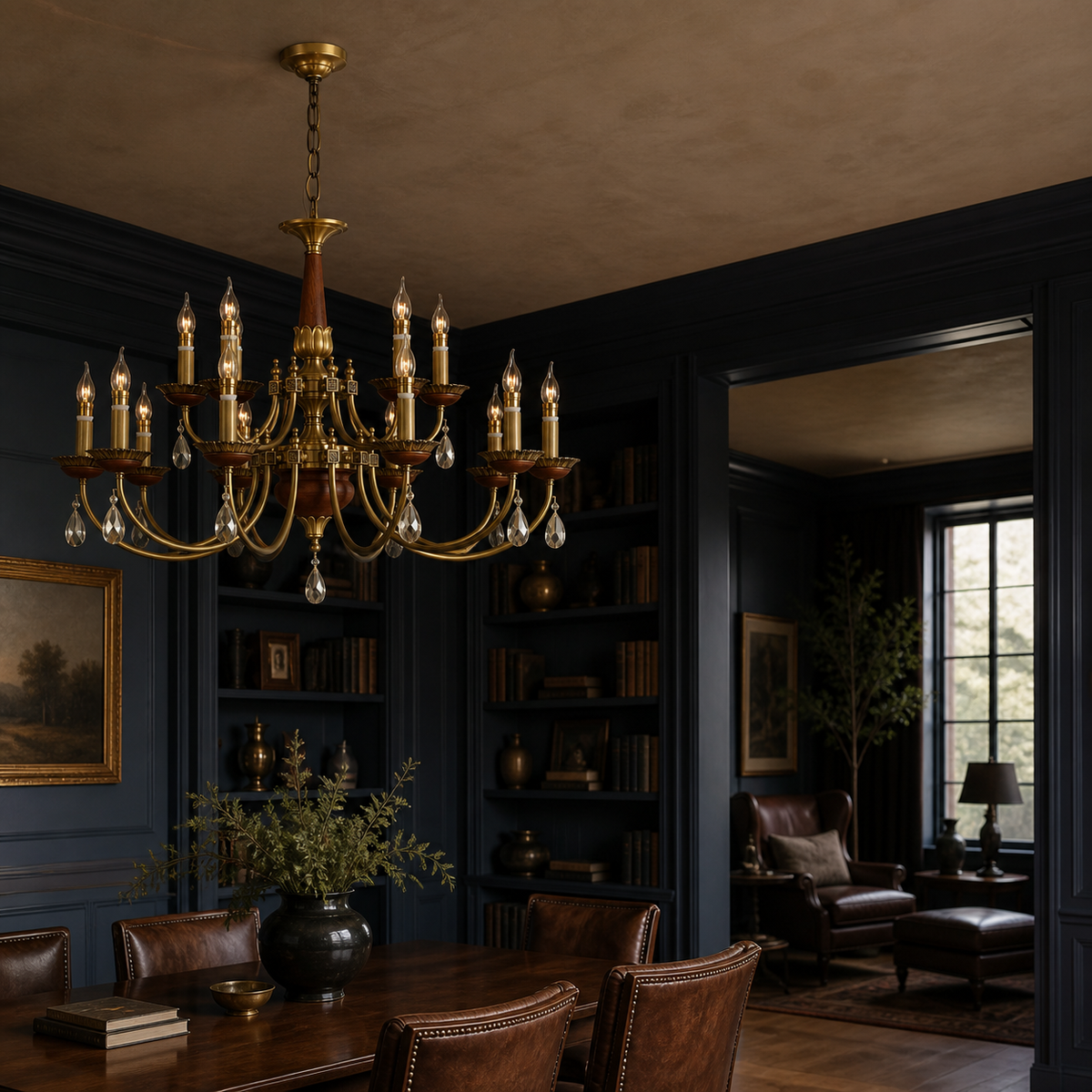W&F Collection | Candelis Candle-Style Wood and Crystal Chandelier