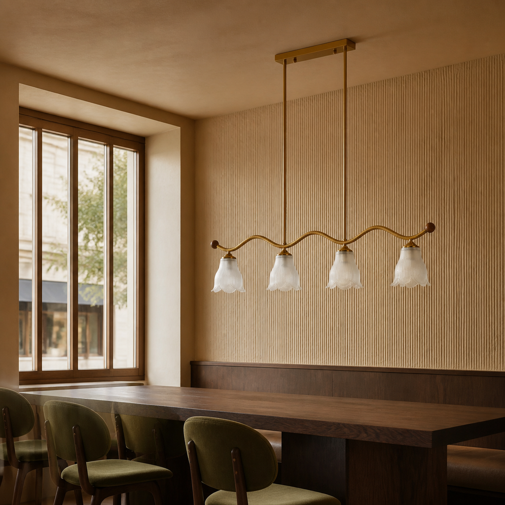 W&F Collection | Bellarune Wave-Bar Ribbed Glass Linear Chandelier