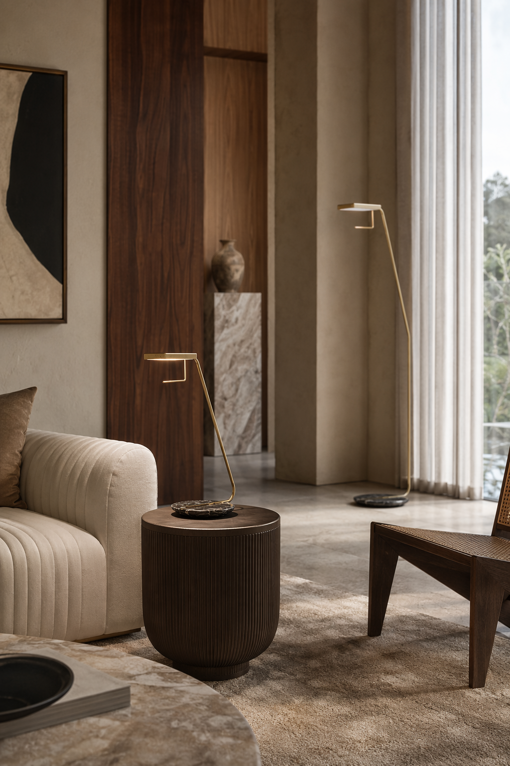 W&F Collection | Antique Brass Marble LED Table Lamp