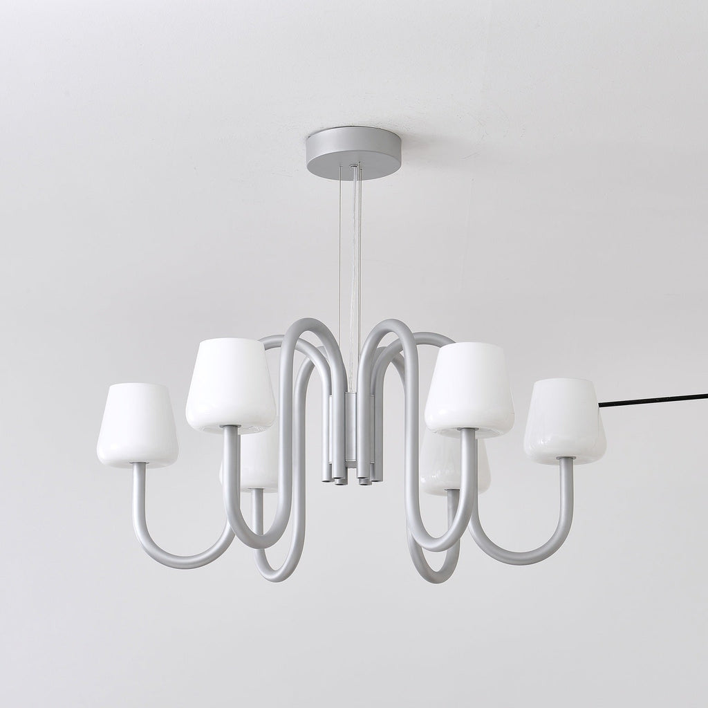 W&F Collection | Apollo Gray Aluminum and Opal Glass Chandelier