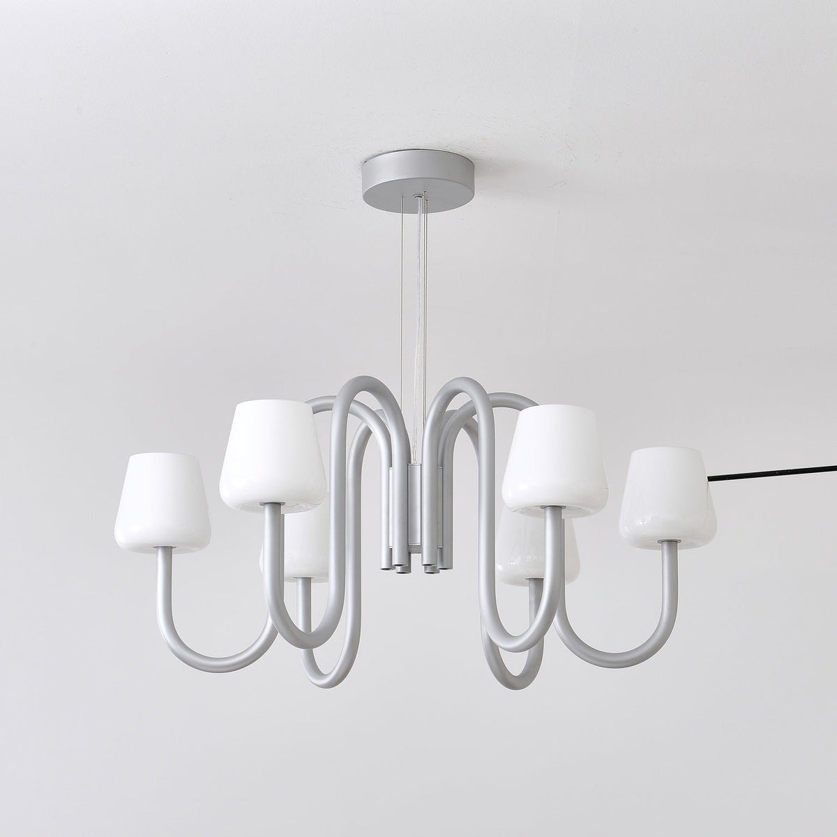 W&F Collection | Apollo Gray Aluminum and Opal Glass Chandelier