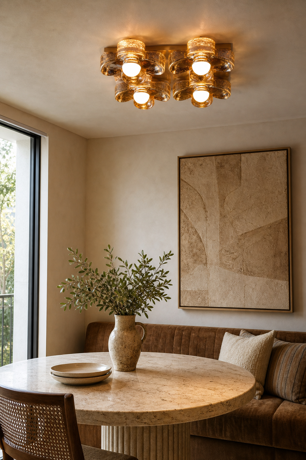 W&F Collection | 4-Light Amber Glass Flush Mount Ceiling Light