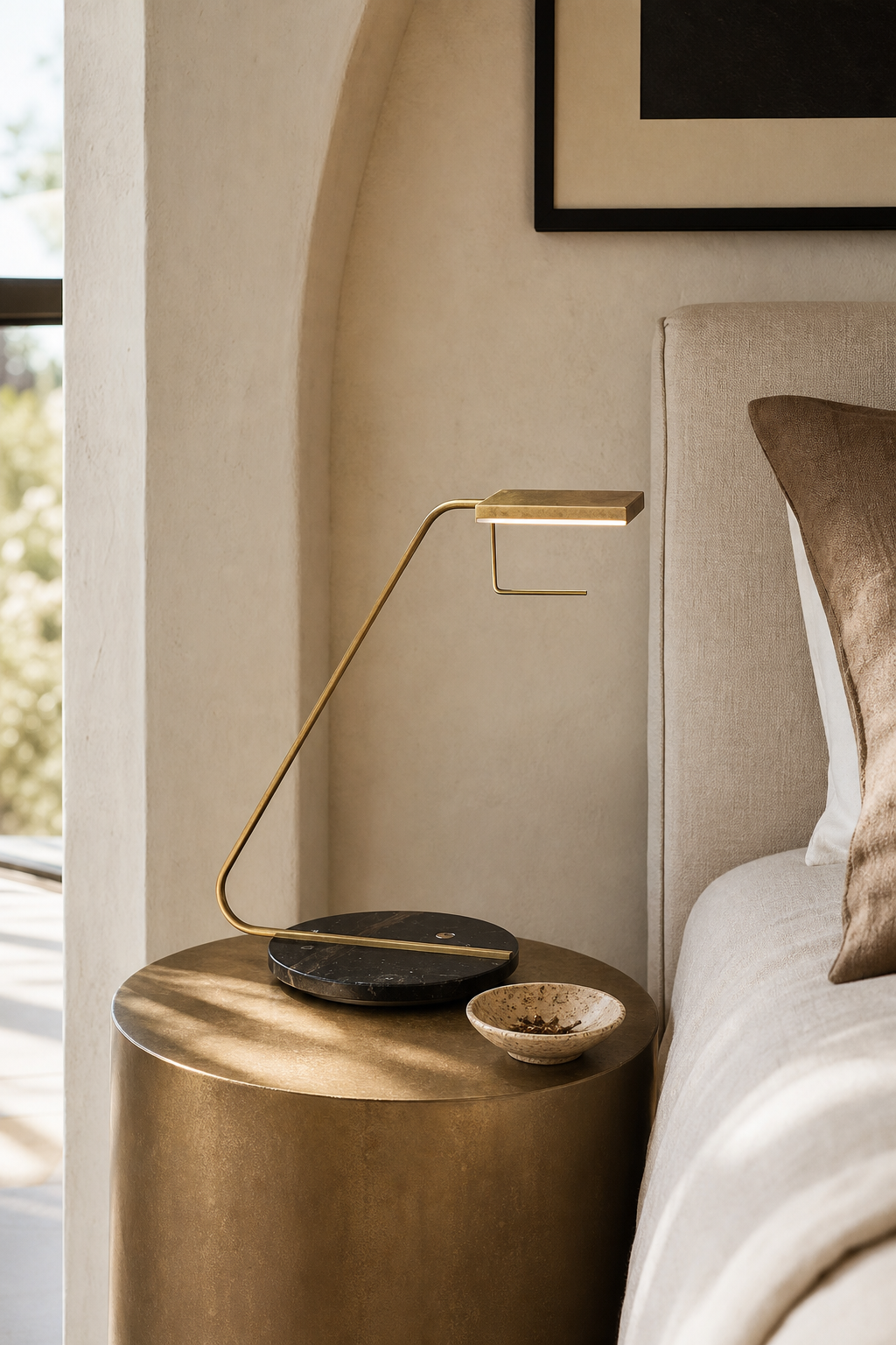 W&F Collection | Antique Brass Marble LED Table Lamp