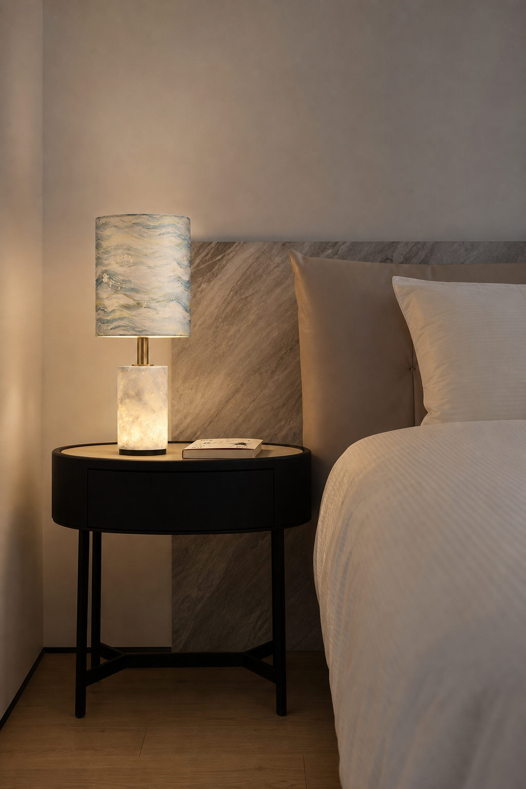W&F Collection | Brazilian Natural Stone Table Lamp with Fabric Shade