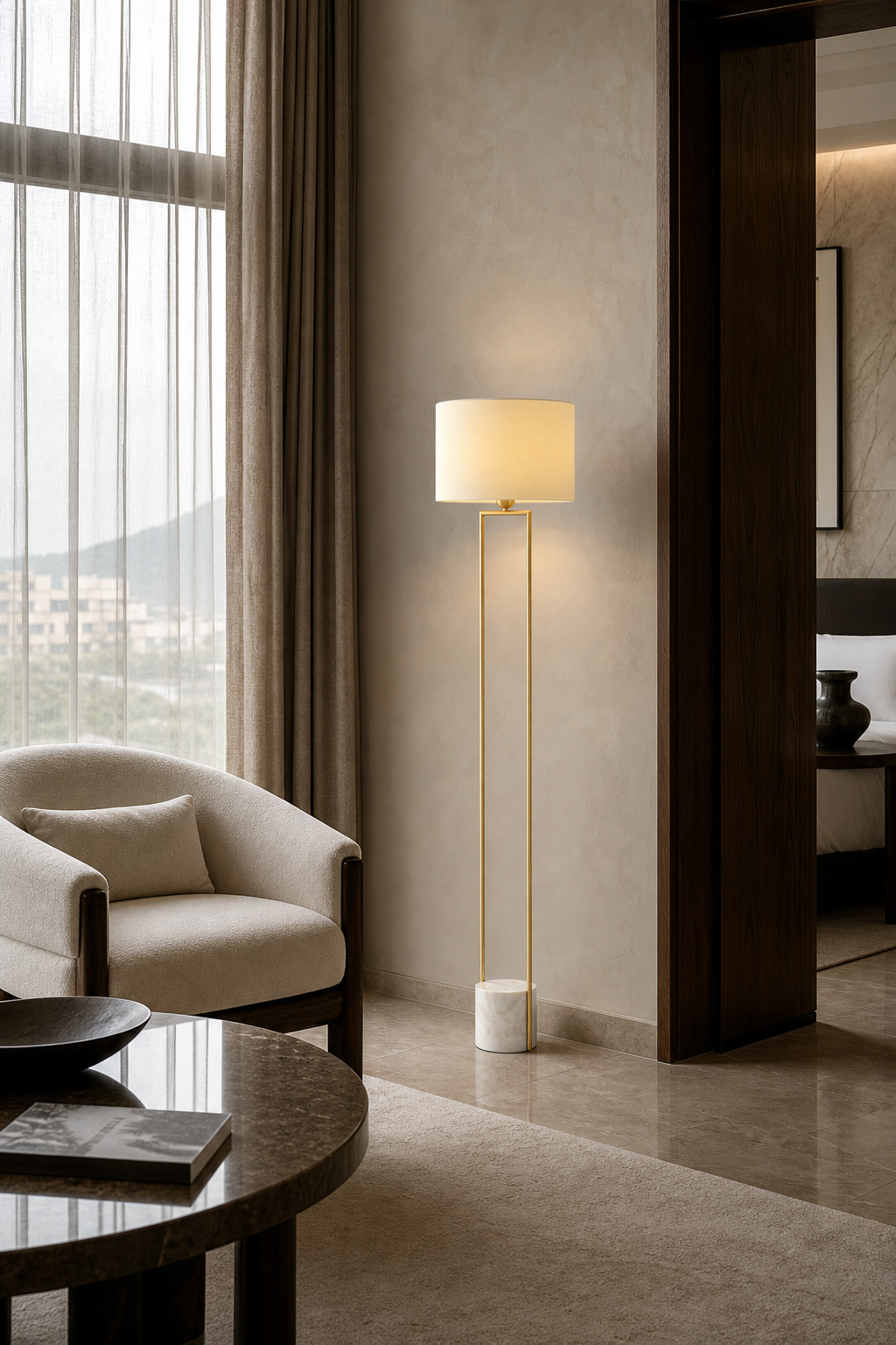 W&F Collection | Double-Rod Floor Lamp with Marble Base
