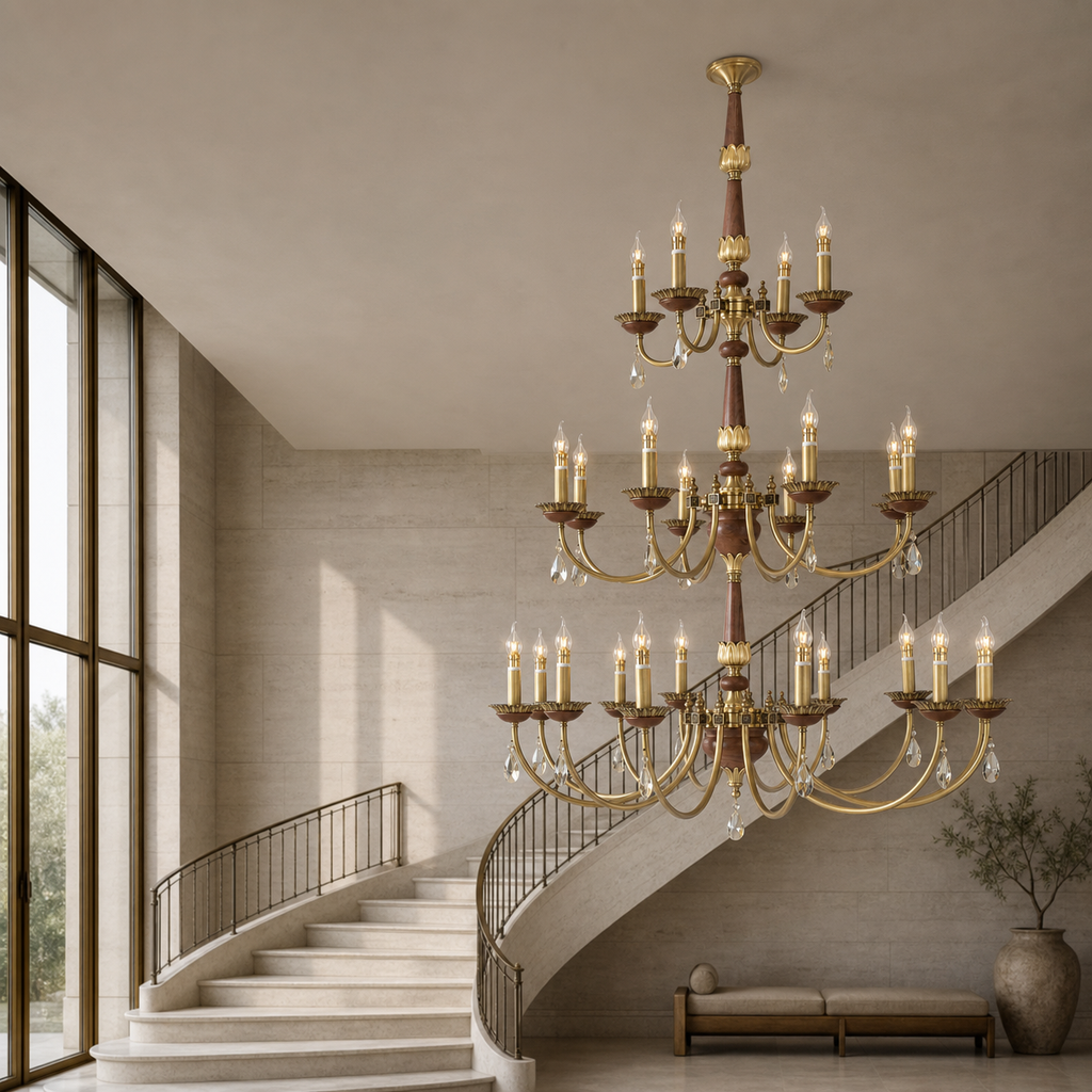 W&F Collection | Candelis Candle-Style Wood and Crystal Chandelier
